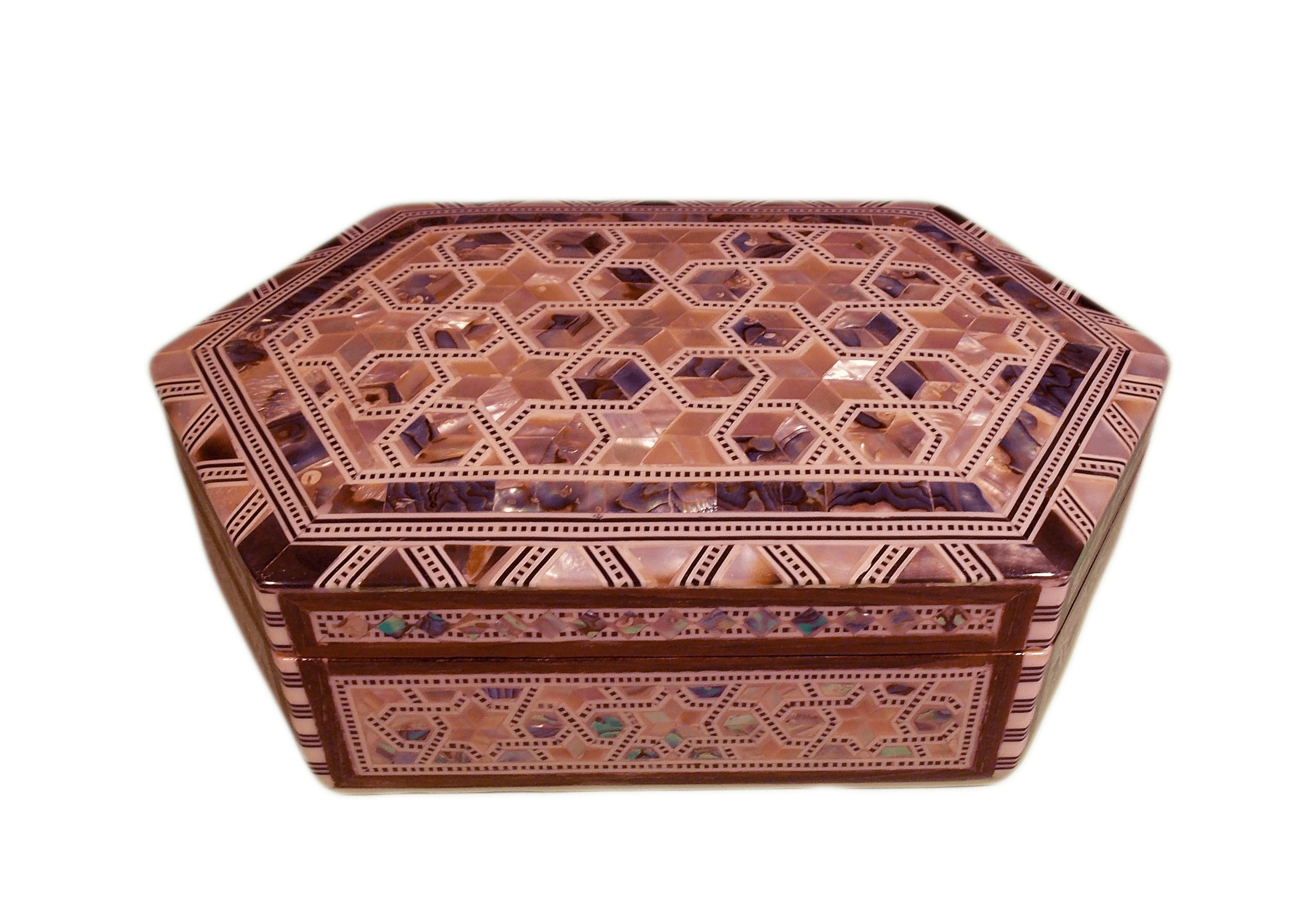 Medium size hexagonal shaped Mother of Pearl Jewellery box